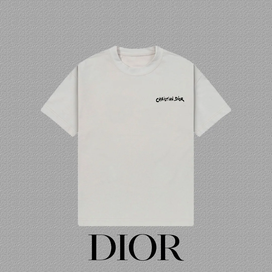 🅿️170 [DIOR Dior] 2025FW short-sleeved T-shirt embroidery, high-end 26s double yarn 300g fabric, heavy fabric, custom stretcher rib, same cylinder and dye, complete three standards, same style for men and women, color: black, white, gray, size: S M L XL 2XL