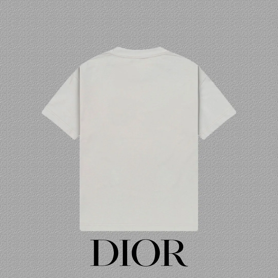 🅿️170 [DIOR Dior] 2025FW short-sleeved T-shirt embroidery, high-end 26s double yarn 300g fabric, heavy fabric, custom stretcher rib, same cylinder and dye, complete three standards, same style for men and women, color: black, white, gray, size: S M L XL 2XL