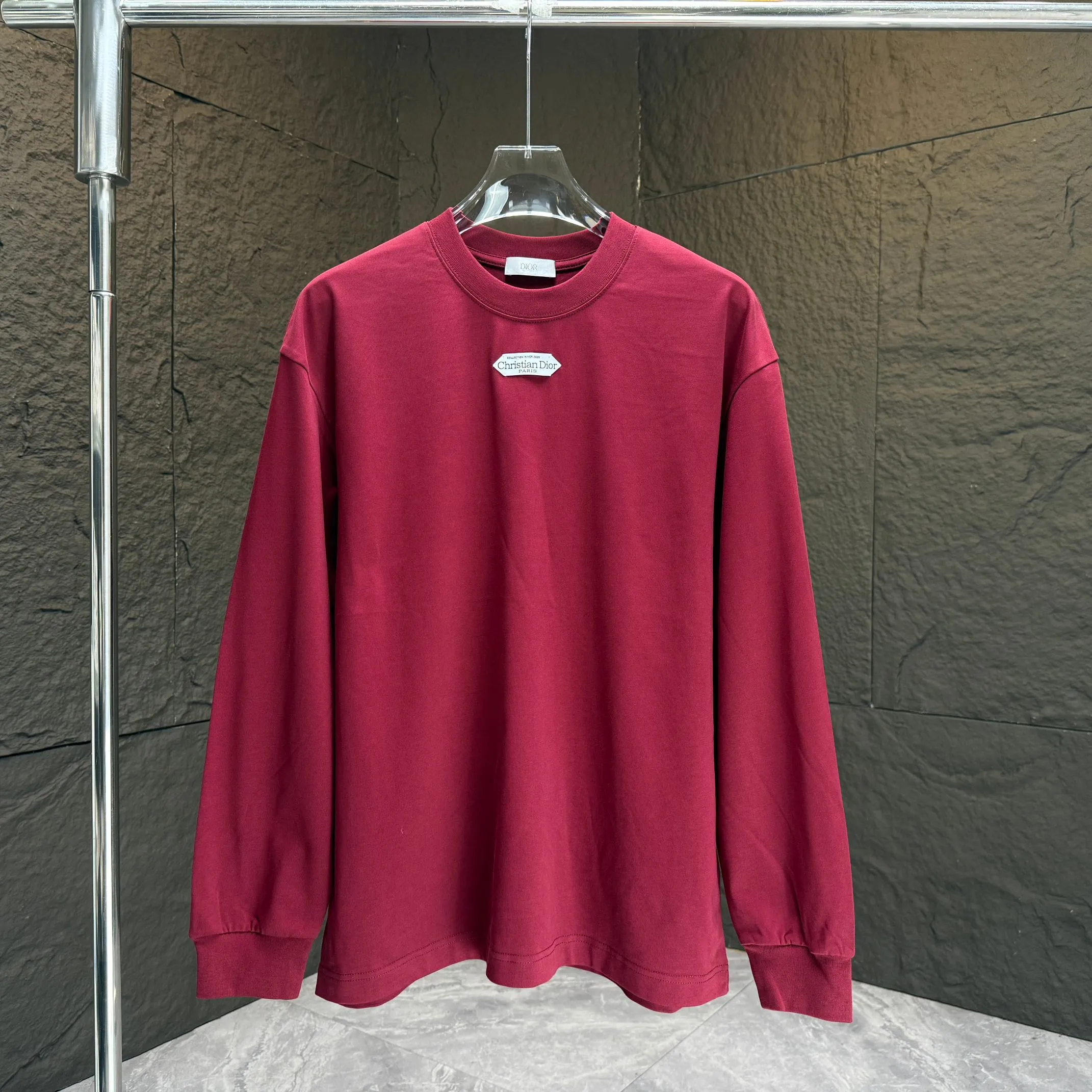 🅿️230 Dio* Dior* 2025 autumn and winter new thick long-sleeved T-shirt 320g pure cotton letter logo hand-sewn label Color: Black White Angora Red Night Blue Size: S M L XL