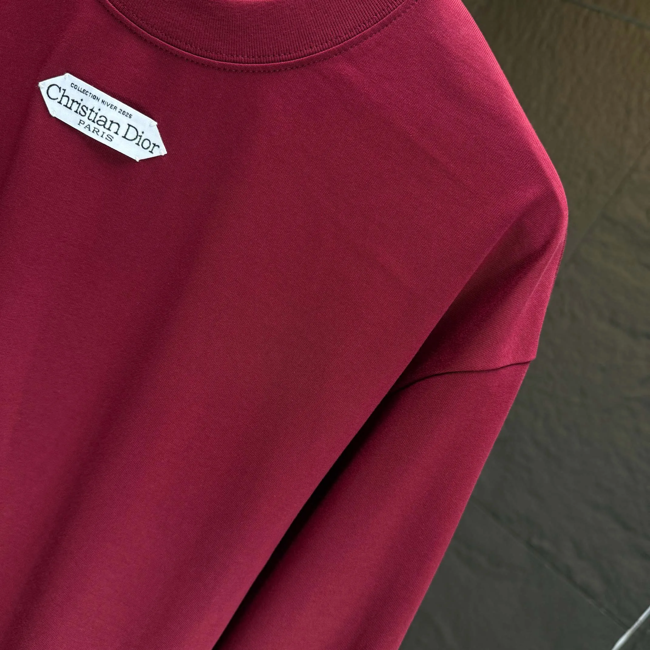 🅿️230 Dio* Dior* 2025 autumn and winter new thick long-sleeved T-shirt 320g pure cotton letter logo hand-sewn label Color: Black White Angora Red Night Blue Size: S M L XL
