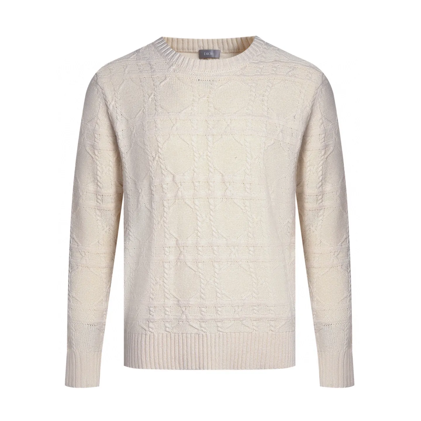 🅿️450 [Exclusive supply] CD cannage pattern cashmere crew neck sweater (apricot color) Original purchase and development of 22,000, the fabric is made of 16-count cashmere blend, imported German (Stohl) 5 knitting machine, wool jacquard, wool enzyme washing, customized 1:1 trademark, hand washing is recommended (this product is woven from wool and is not easy to machine wash) Size: S-M-L-XL
