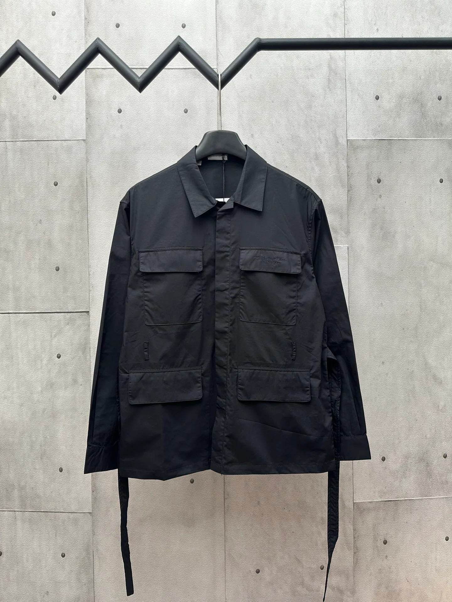 🅿️500 Dior 2025ss pocket buckle belt shirt black cotton poplin Christian Dio.r Couture embroidery Size: S M L XL