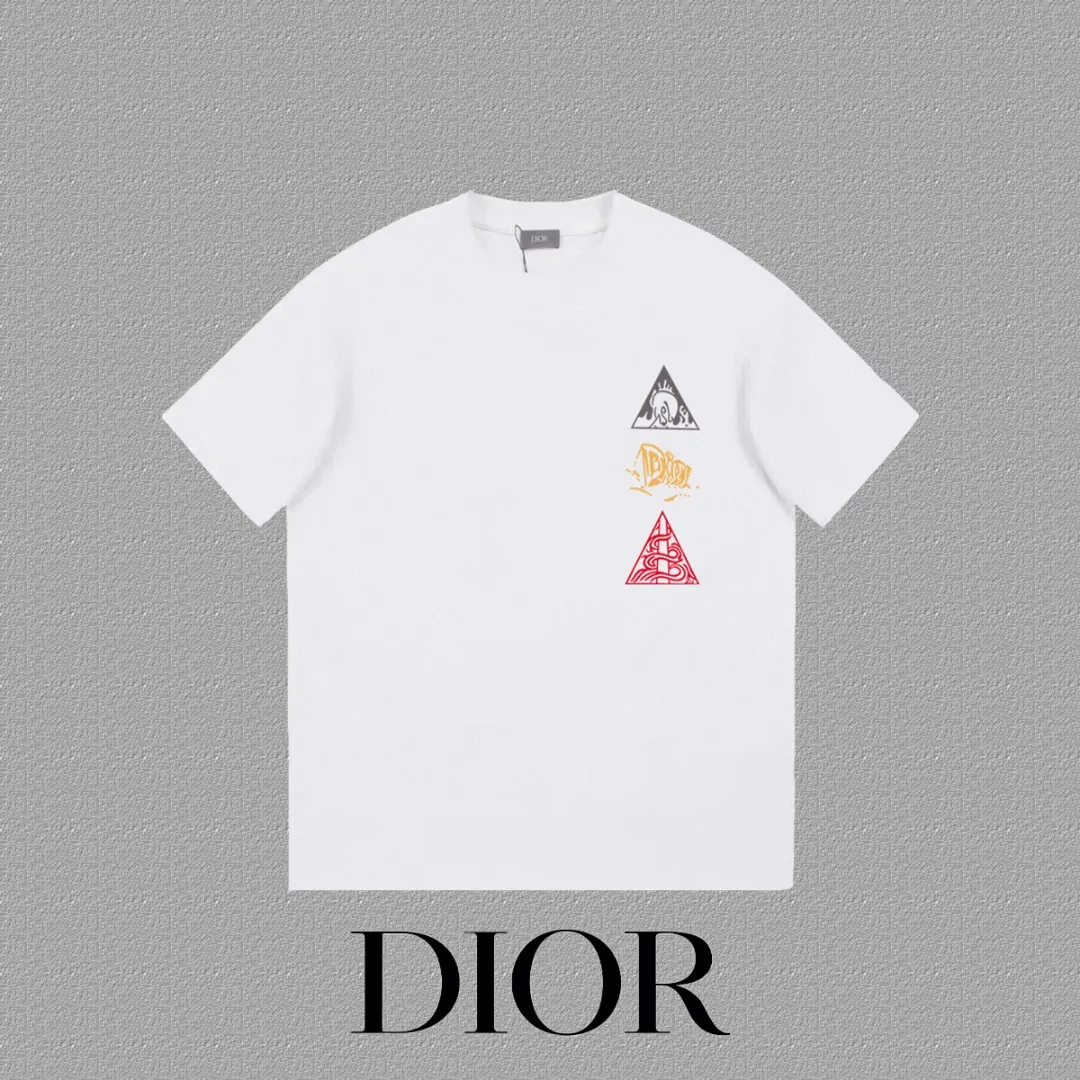 🅿️170 [DIOR Dior] 2025FW short-sleeved T-shirt LOGO printing High-end 26s double yarn 300g fabric Heavy fabric Customized frame ribbing in the same cylinder and dyeing Complete three standards Same style for men and women Color: Black White Size: S M L XL 2XL