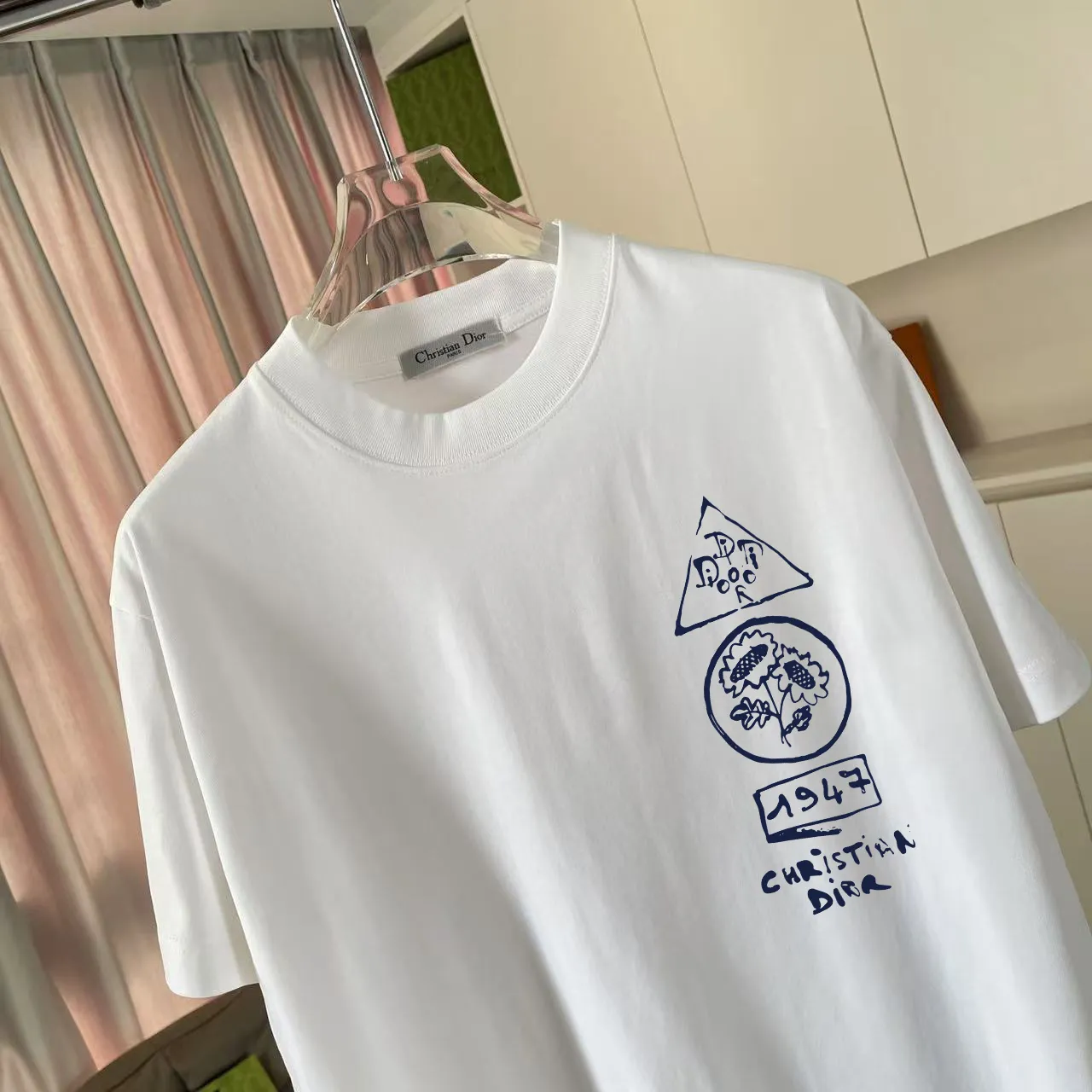 🅿️170 Dio*Dior 2025 summer new style Personalized letter logo printing Short-sleeved T-shirt Customized fabric 300g Same style for men and women Color: Black White Pink Iron Gray Size: S M L XL XXL Five codes​