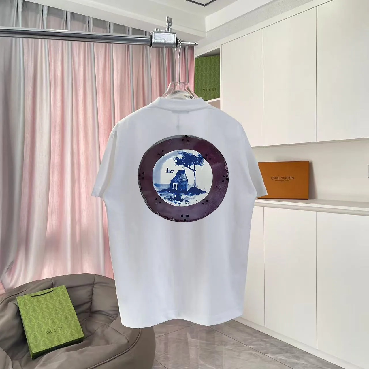 🅿️170 Dio*Dior 2025 summer new style Personalized letter logo printing Short-sleeved T-shirt Customized fabric 300g Same style for men and women Color: Black White Pink Iron Gray Size: S M L XL XXL Five codes​