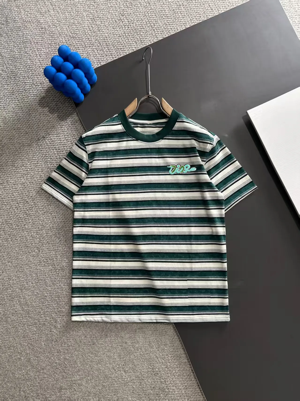 🅿️270 shipped next day DIOR Dior 2025 spring and summer new high quality launch of double yarn pure cotton striped fabric short-sleeved personalized exclusive style will not deform or shrink after being soaked in water SIZE: M-3XL