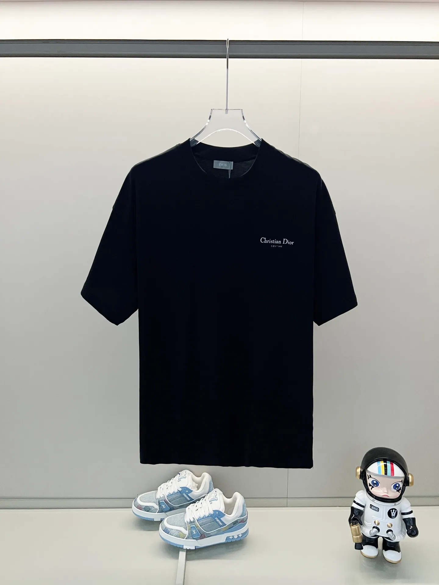 🅿️180 DIOR/Dior 260g round neck short-sleeved T-shirt, brand letter small mark LOGO, lily of the valley pattern printing process, official synchronization, high version, high quality, fashionable personality, versatile trend, pure original quality, original fabric, tag, collar label, washed wheat, three labels complete, color: black, apricot, gray. Size: XS-L