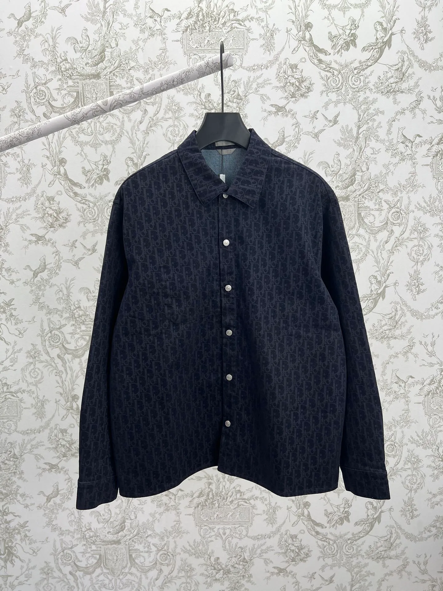 🅿️580 Dior 25ss new coat shirt blue cotton blended twill fabric Oblique printing code number: 46.48.50.52