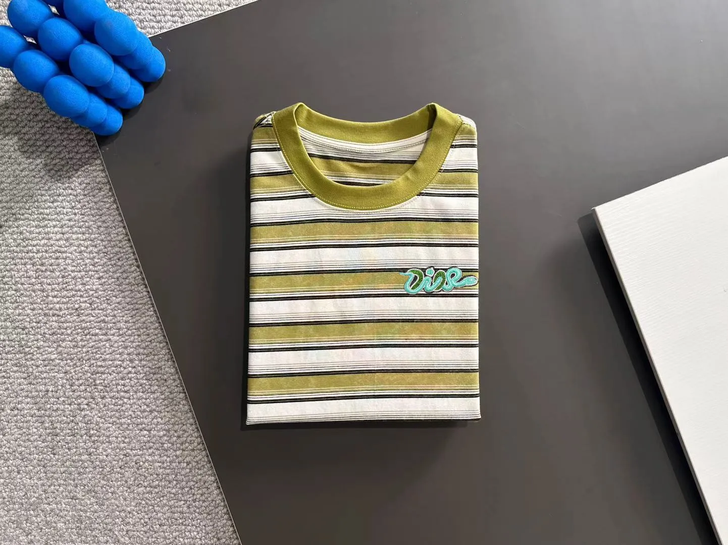 🅿️270 shipped next day DIOR Dior 2025 spring and summer new high quality launch of double yarn pure cotton striped fabric short-sleeved personalized exclusive style will not deform or shrink after being soaked in water SIZE: M-3XL