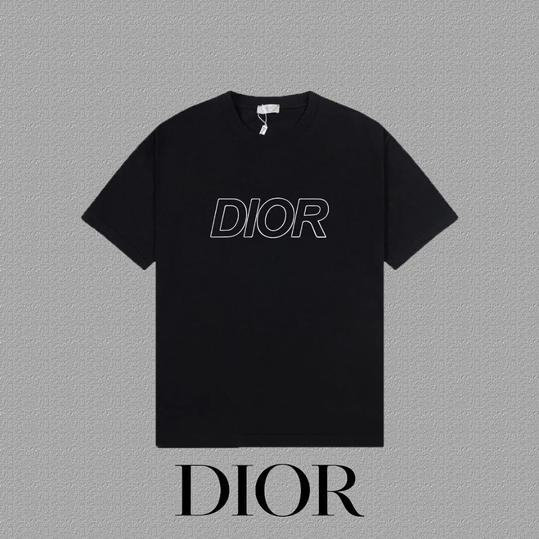 🅿️170 [DIOR] 2025FW short-sleeved T-shirt, thick plate LOGO, high-end 26s double yarn 300g fabric, heavy fabric, custom stretcher rib, same vat and dye, complete three standards, same style for men and women, color: black, white, size: S M L XL 2XL
