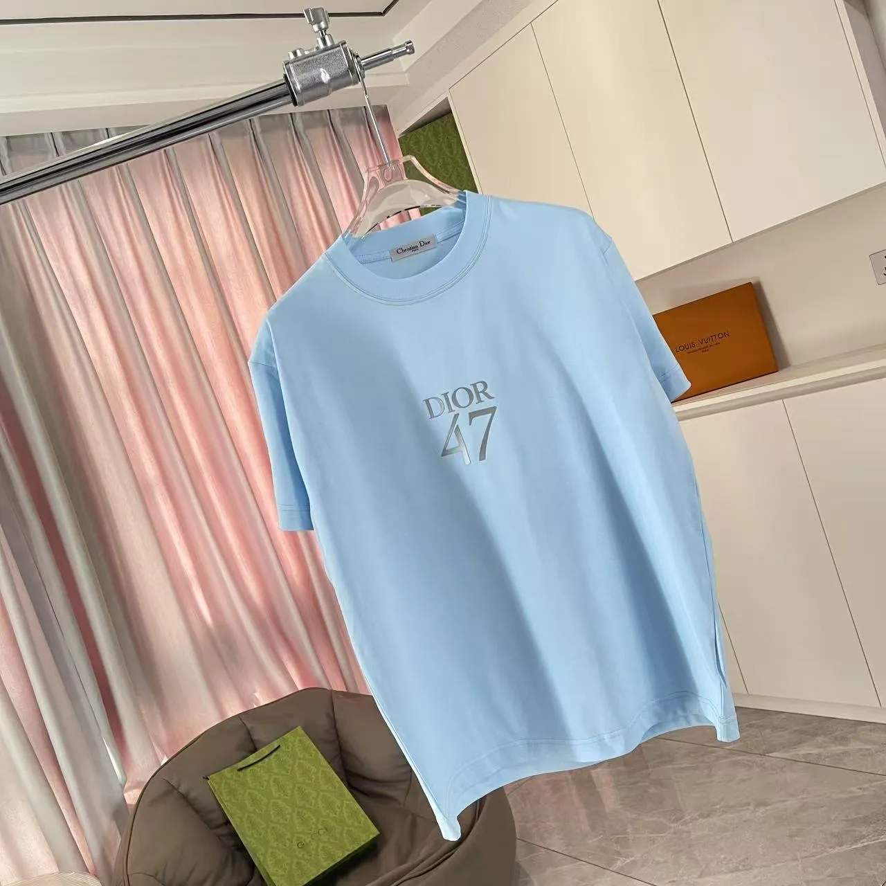 🅿️170 Dio Dior 2025 summer new style Letter logo three-dimensional silicone printing Short-sleeved T-shirt Customized fabric 300g Same style for men and women Color: Black White Sky Blue Iron Gray Size: S M L XL XXL Five codes​