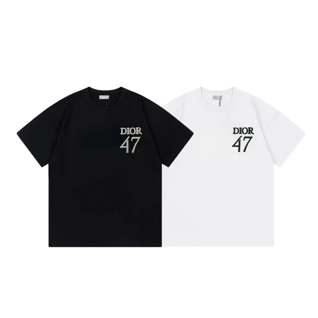 🅿️170 Dior 2025 new style embroidered 47 letter logo, same style for men and women, short-sleeved T-shirt ·Customized 280g 100% double yarn pure cotton fabric ·Dyeing 32 counts double strand thread ·Imported Tajima machine embroidery technology ·Collar label, hangtag, main mark and three labels complete Color: White Size: XS S M L