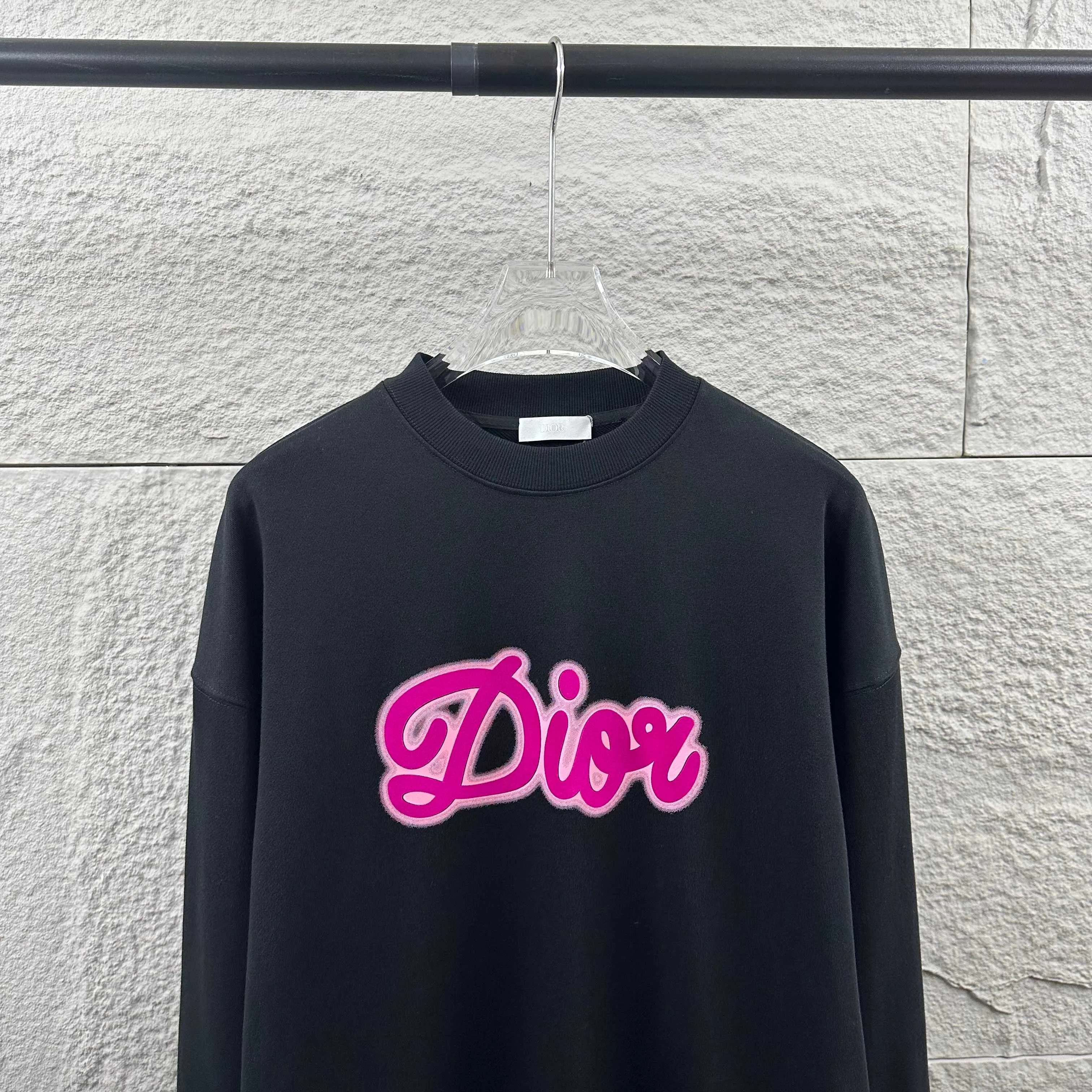 🅿️260 Dio* Christian Dior 2025 early autumn and winter new style, classic letter three-dimensional flocking technology + printing, simple and elegant, custom terry fabric, long-sleeved sweatshirt, same style for men and women, color: black, white, size: S (90-130 pounds) M (120-150 pounds) L (140-165 pounds) XL (160-180 pounds) XXL (180-210 pounds)