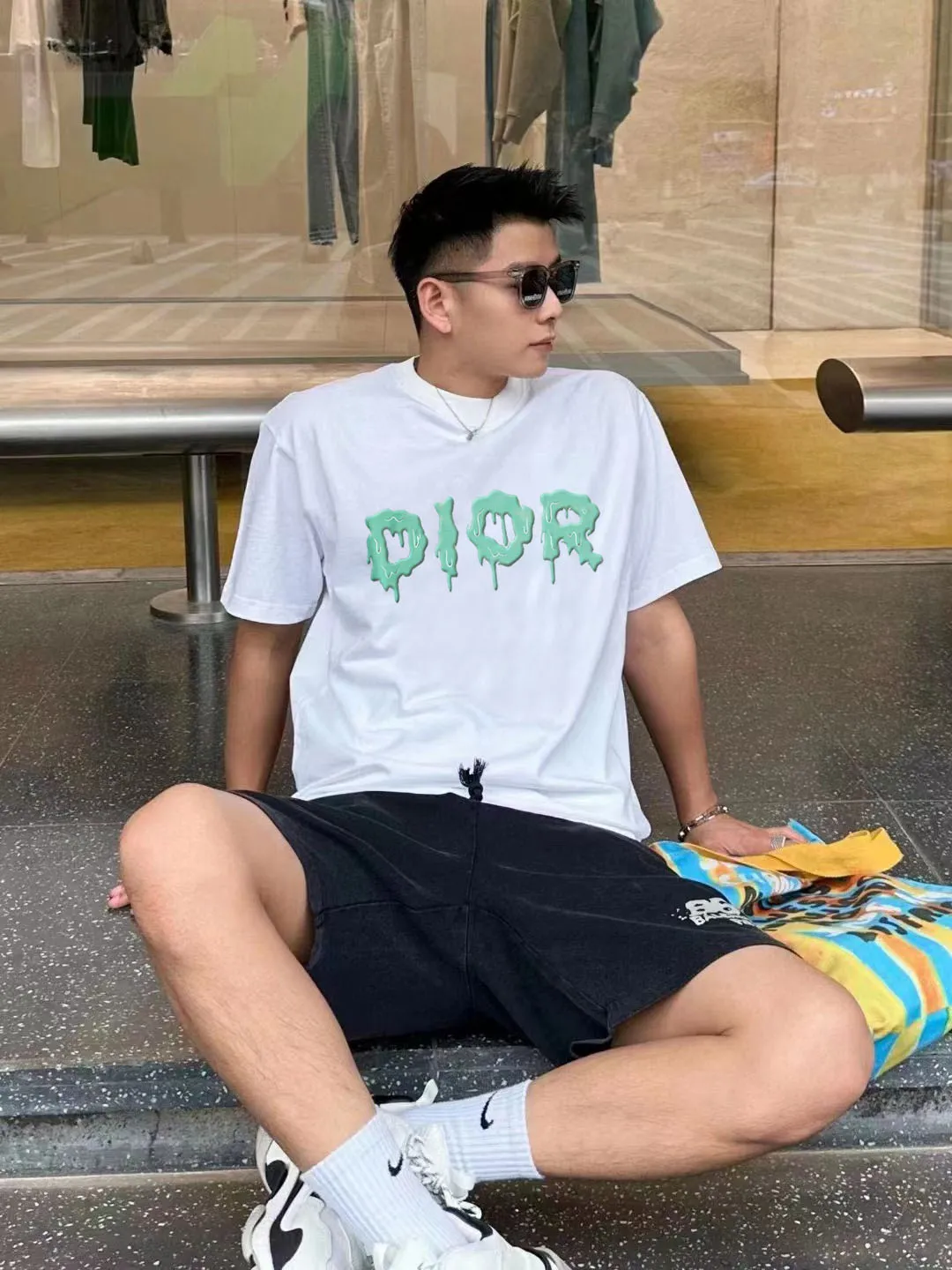 🅿️170 [DIOR Dior] 2025FW short-sleeved T-shirt LOGO printing High-end 26s double yarn 300g fabric Heavy fabric Customized frame ribbing in the same cylinder and dyeing Complete three standards Same style for men and women Color: Black White Size: S M L XL 2XL