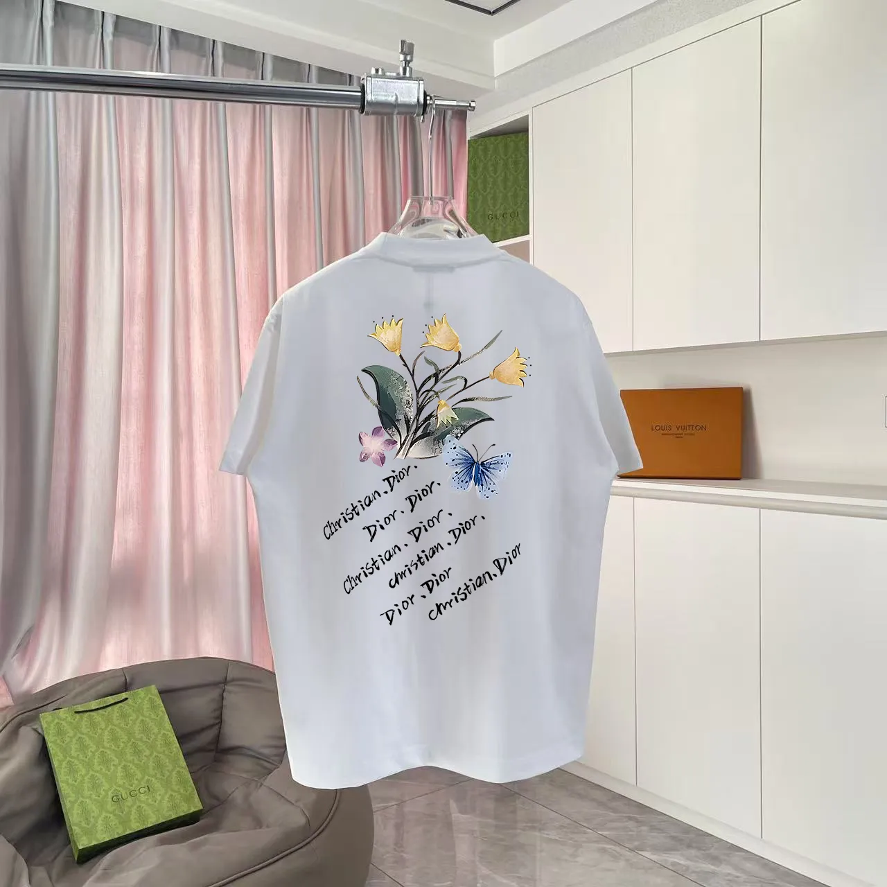 🅿️170 Dio Dior 2025 summer new style personalized letter logo printing short-sleeved T-shirt customized fabric 300g same style for men and women Color: black white lake green purple Size: S M L XL XXL five sizes