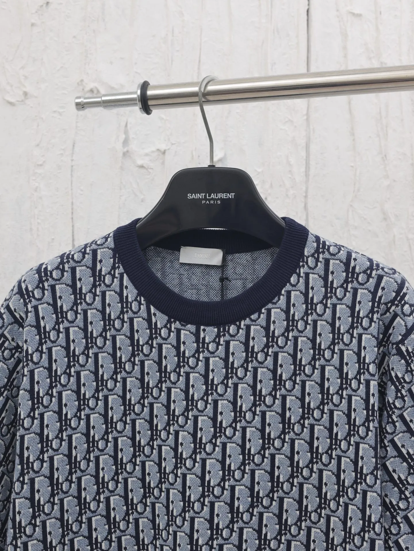 🅿️470 Dio*/Dior 25Ss new jacquard letter sweater. This sweater is decorated with classic Oblique print. Crafted from gray, blue and black cotton jacquard in a straight fit with ribbed detailing. Can be matched with various styles to show your personality Size: S/M/L/XL