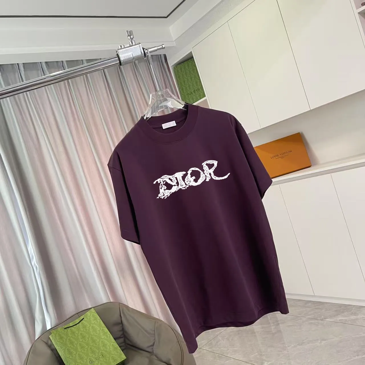 🅿️170 Dio Dior 2025 summer new style Personalized letter logo printing Short-sleeved T-shirt Customized fabric 300g Same style for men and women Color: black white lake green sky blue purple Size: S M L XL XXL five sizes ​