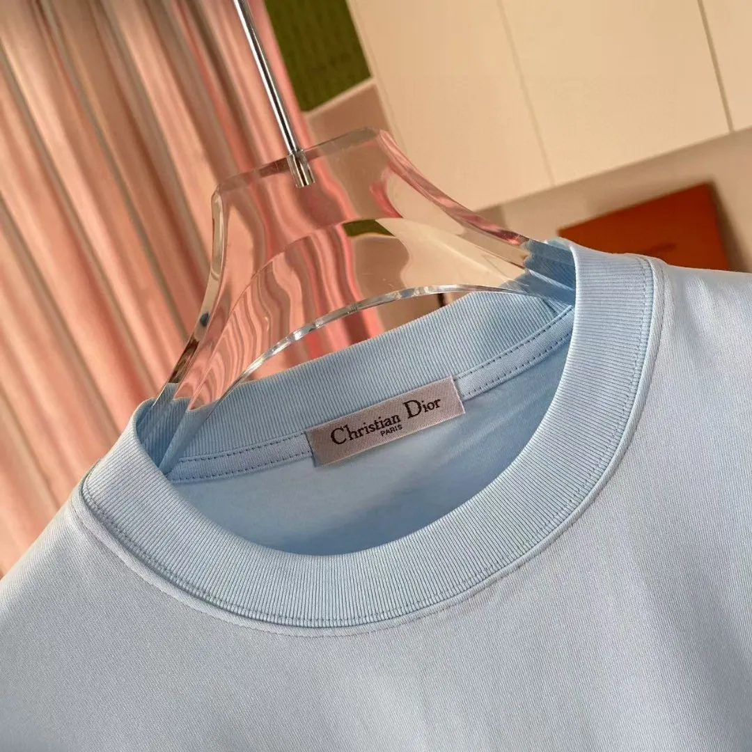 🅿️170 Dio Dior 2025 summer new style Personalized letter logo printing Short-sleeved T-shirt Customized fabric 300g Same style for men and women Color: Black White Pink Sky Blue Iron Gray Size: S M L XL XXL Five codes ​