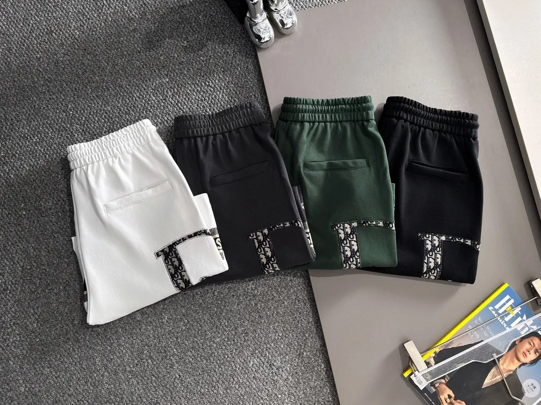🅿️210 set style! Dior Dior 2025 new model, light luxury, patch embroidery logo, flocked CD striped letters, daily commuting for men and women, essential casual shorts, ·Customized terry fabric, ·Imported machine embroidery process, ·Inner edge processing, no head pressure, ·Waist label, hang tag, three wash marks, complete, color: black, size: XS S M L