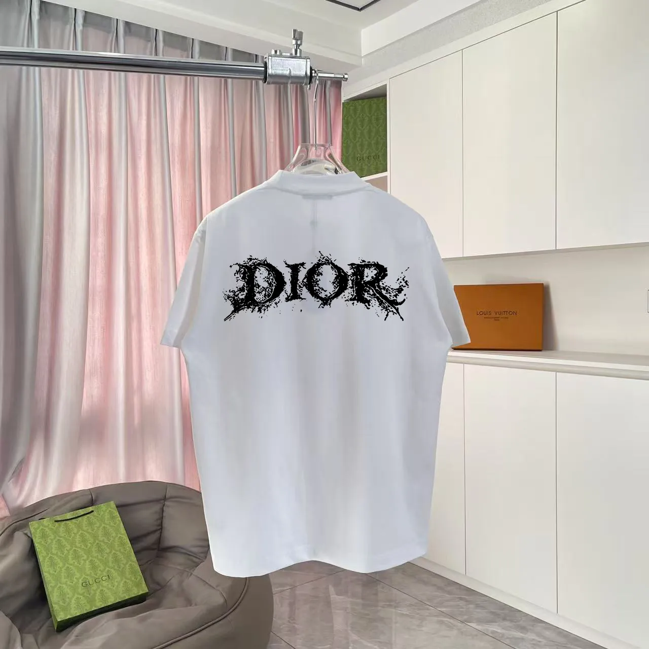 🅿️170 Dio Dior 2025 summer new style Personalized letter logo printing Short-sleeved T-shirt Customized fabric 300g Same style for men and women Color: black white lake green sky blue Size: S M L XL XXL five sizes ​