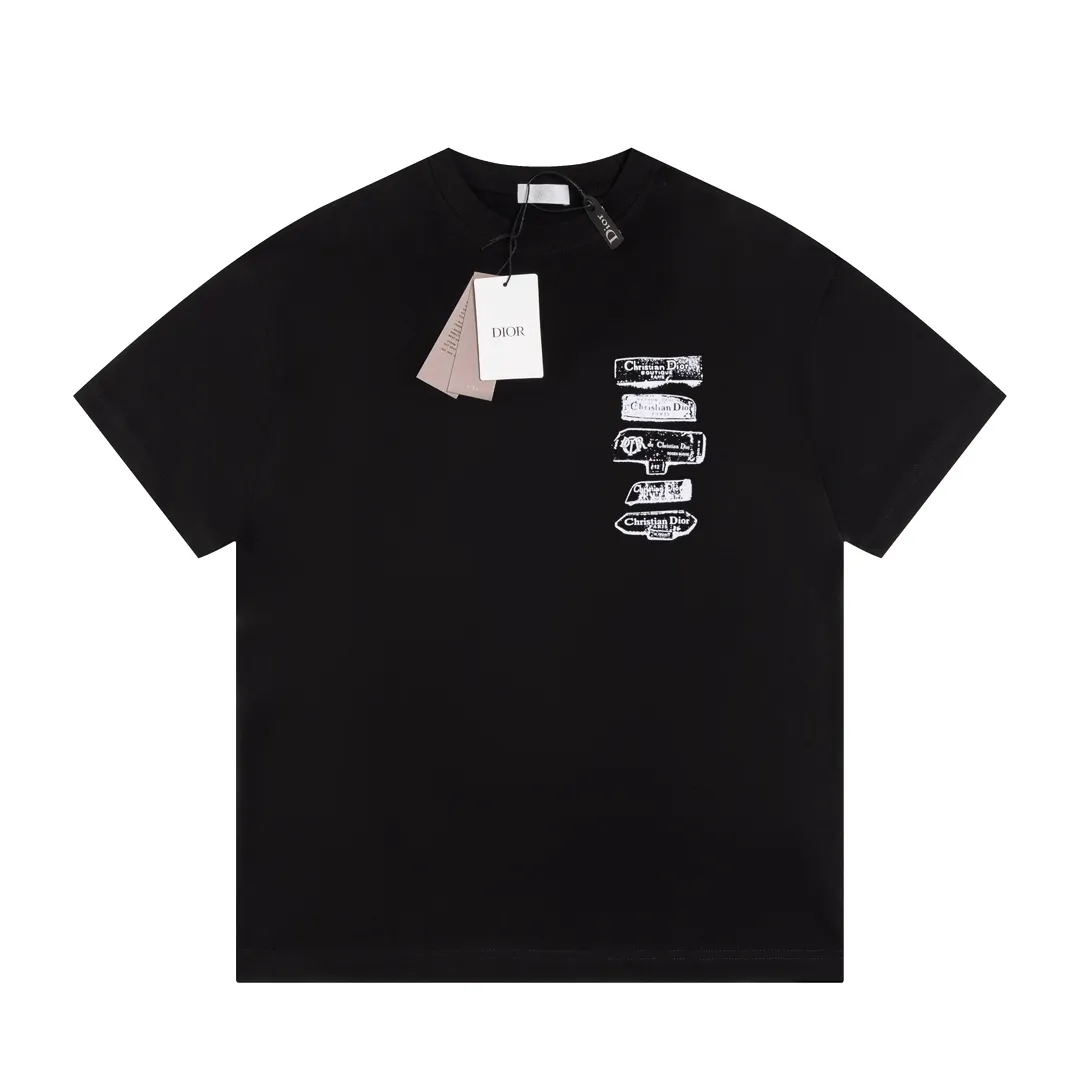 🅿️180 High-quality DIOR/Dior's new flocked specimen letter short-sleeved T-shirt uses flocking technology. Pure cotton double yarn fabric, loose version, complete set of accessories. The fabric is soft and thick. Complete with three labels, same size for men and women. Size xs s m l