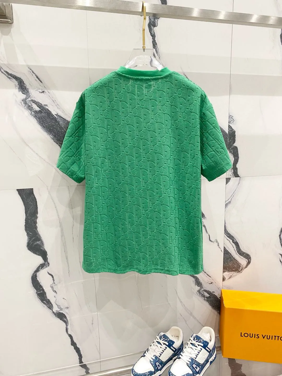 🅿️180 DIOR 260g round neck short-sleeved T-shirt, classic continuation of CD letters dark pattern LOGO, official synchronization, high version, high quality, fashionable personality, versatile trend, pure original quality, original fabric, hangtag, collar label, washed wheat, complete three labels, color: black, white, green, royal blue, brown, light blue, size: XS-L