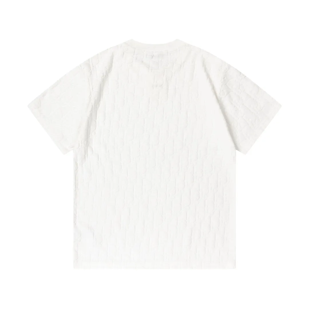 🅿️170 Dior Dior 2025 early spring new style customized towel jacquard fabric with dark letter logo all over, same style for men and women, short-sleeved T-shirt Color: White Size: XS-L