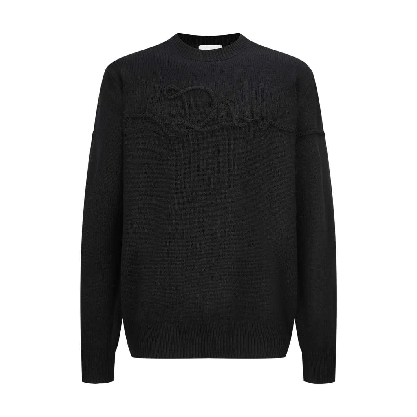 🅿️480 CD 26SS machine-sewn thread embroidered logo crew neck sweater (black). The original version was purchased for 16,000 and developed. The fabric is made of 50% wool and 50% cotton yarn. The chest logo is woven with a positive 7-needle imported machine, and the size is customized according to the original 1:1 data. Garment washing - removes impurities on the wool surface - fixes the color - fixes the pattern - adds hand feel. This knitted sweater is new to the Spring 2026 men's collection and is decorated with the Dior Ribbon logo, paying homage to the exquisite craftsmanship of the Dior workshops. Crafted from white sheep's wool jersey with a ribbed crew neck, cuffs and hem. The elegant fit can be paired with jeans for a casual yet chic look. Dior Ribbon embroidery, ribbed crew neck, cuffs and hem. Size:S-M-L-XL