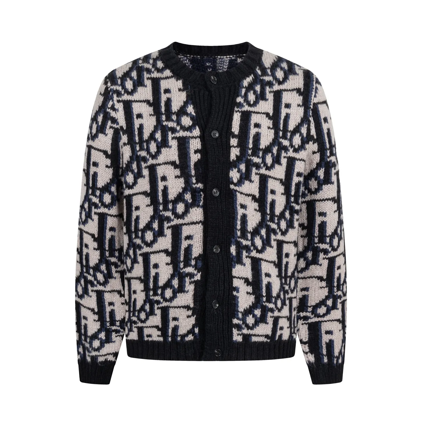 🅿️520 [Exclusive supply] CD full-print presbyopic V-neck wool cardigan. The original version was purchased for 15,049 and developed. The fabric is carefully made of high-quality fabrics. It is blended with mohair, wool and polyamide. It has a soft touch and excellent warmth retention. The sweater features the classic Dior Oblique all-over print pattern, and the blue-toned design highlights the brand's signature aesthetic. The round neck is treated with ribbing technology to ensure comfortable wearing and not easy to deform. The hem and cuffs also use ribbing technology, with exquisite details. The placket design with button closure makes it easy to put on and take off. The fabric has been treated with a special knitting process, which not only maintains the light and fluffy characteristics of mohair, but also enhances the thermal insulation effect of wool. The addition of polyamide improves the durability and wrinkle resistance of the fabric. The overall tailoring follows Dior's classic silhouette, and the twill pattern forms an elegant contrast with the simple silhouette. It is an ideal choice for matching T-shirts and trousers this season. Size:S/M/L/XL