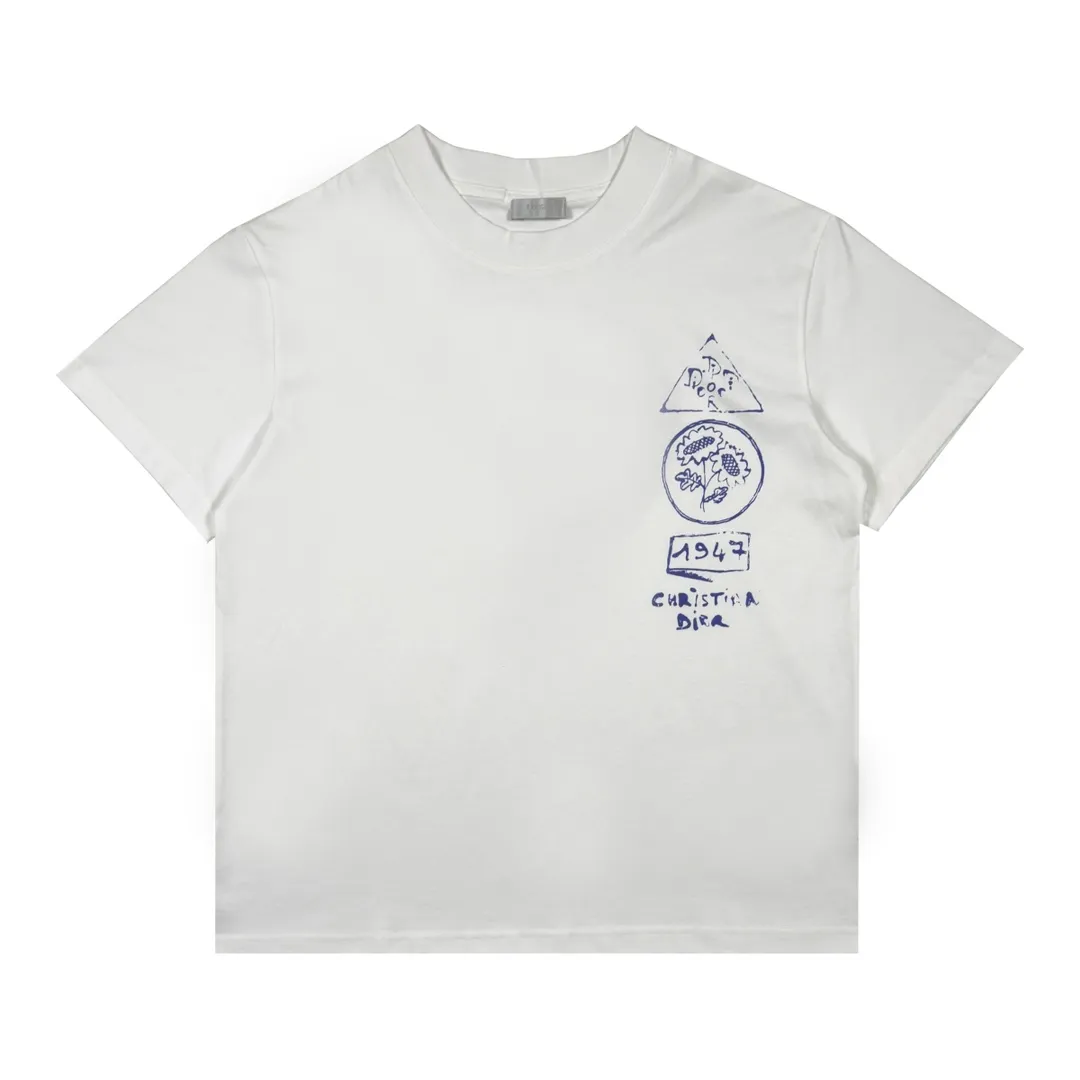 🅿️210 CD Summer 25ss Pink Circle Illustration Digital Printing Round Neck Short Sleeve Size XS-L