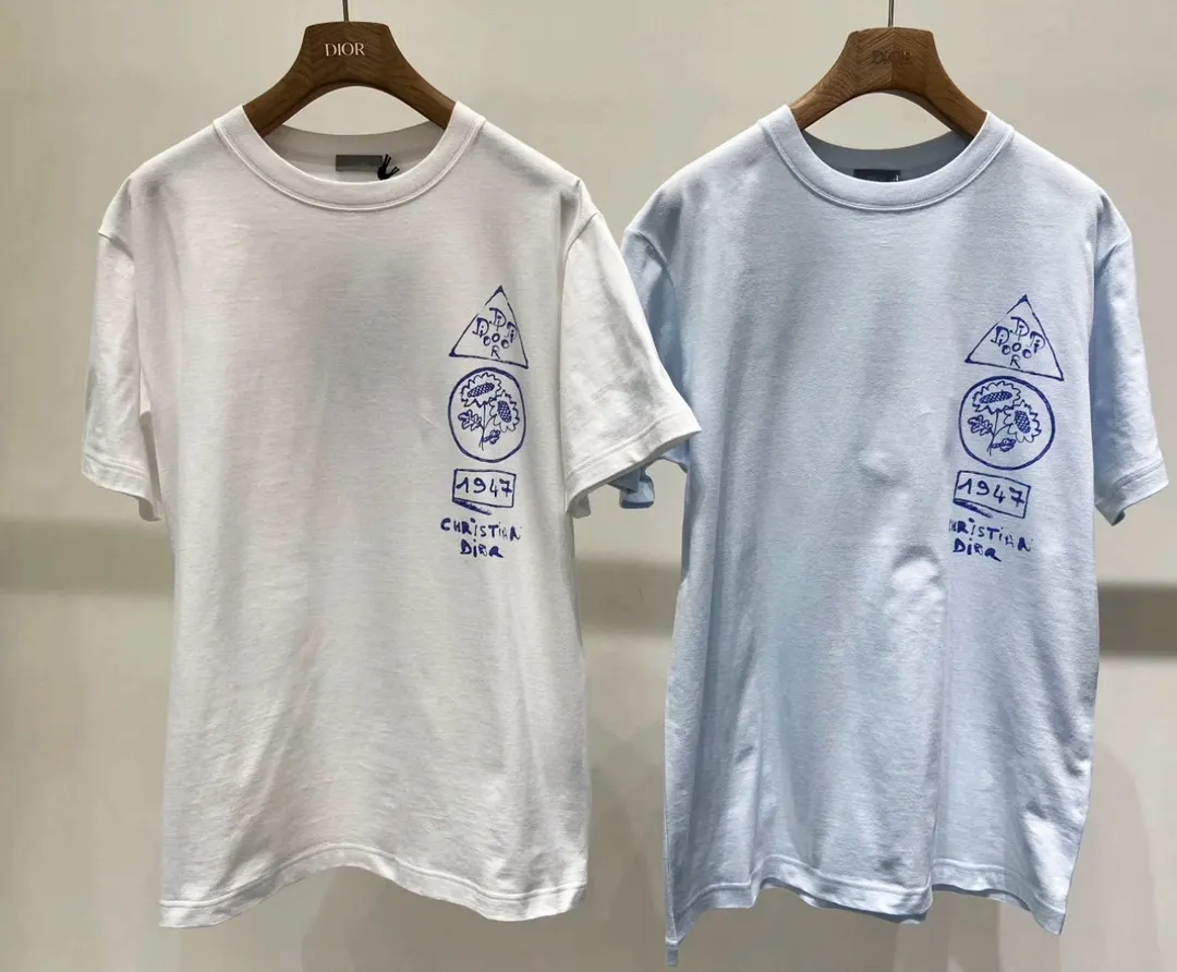 🅿️210 CD Summer 25ss Pink Circle Illustration Digital Printing Round Neck Short Sleeve Size XS-L