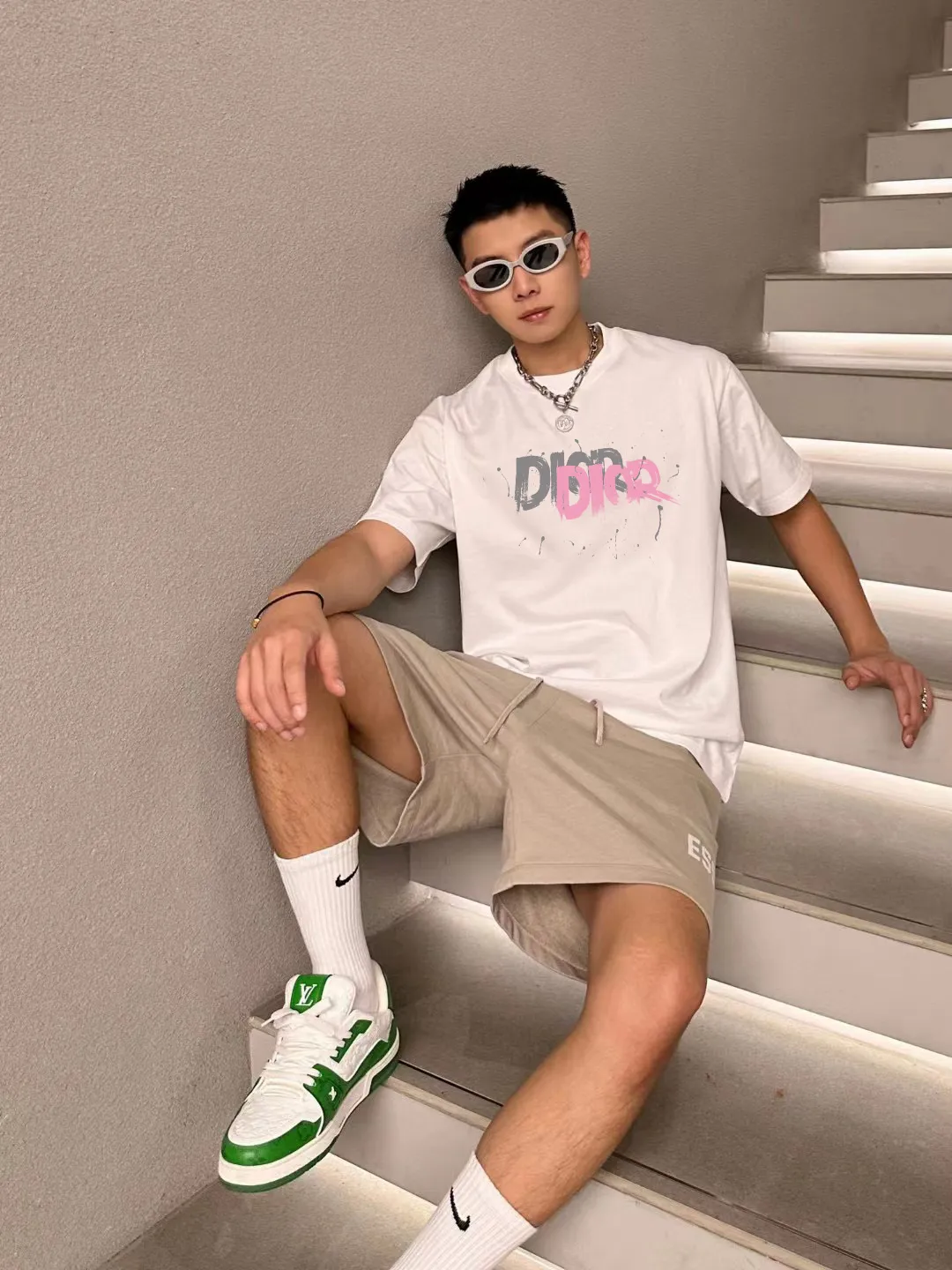 🅿️170 [DIOR Dior] 2025FW short-sleeved T-shirt LOGO printing High-end 26s double yarn 300g fabric Heavy fabric Customized frame ribbing in the same cylinder and dyeing Complete three standards Same style for men and women Color: Black White Size: S M L XL 2XL