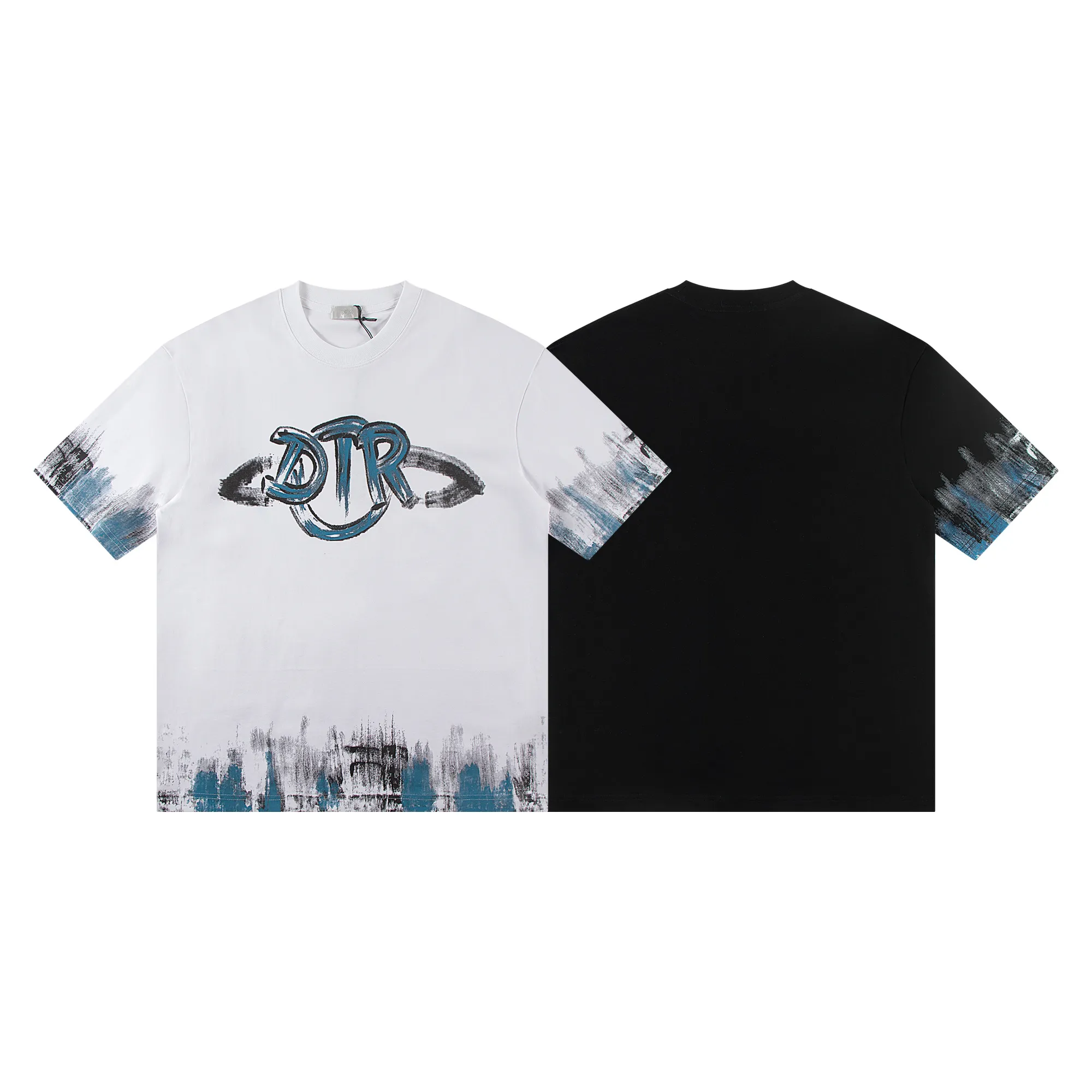 🅿️160 Dior*2025 latest hand-painted short-sleeved material: high version 300g double yarn combed cotton Size: S M L XL Color: black white Style number: W2554