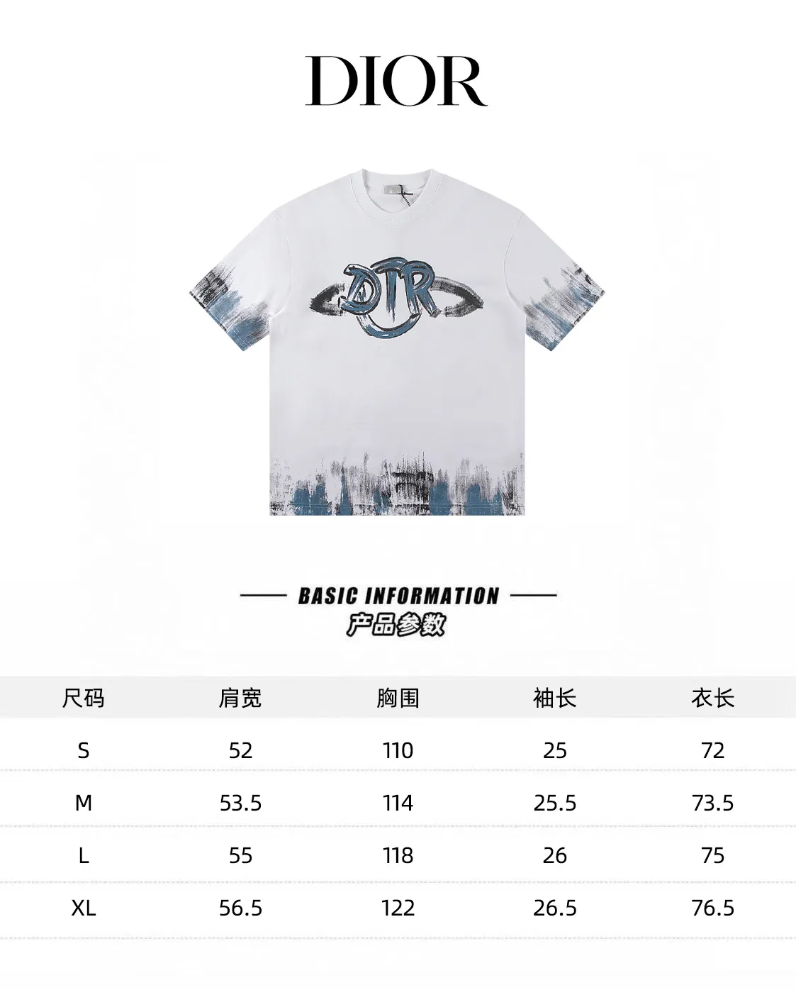 🅿️160 Dior*2025 latest hand-painted short-sleeved material: high version 300g double yarn combed cotton Size: S M L XL Color: black white Style number: W2554