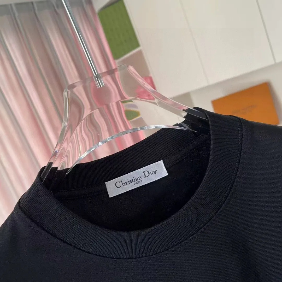 🅿️170 Dio*2025 autumn new style Personalized letter logo printing Short-sleeved T-shirt Customized fabric 300g Same style for men and women Color: black white lake green iron gray Size: S M L XL XXL five sizes