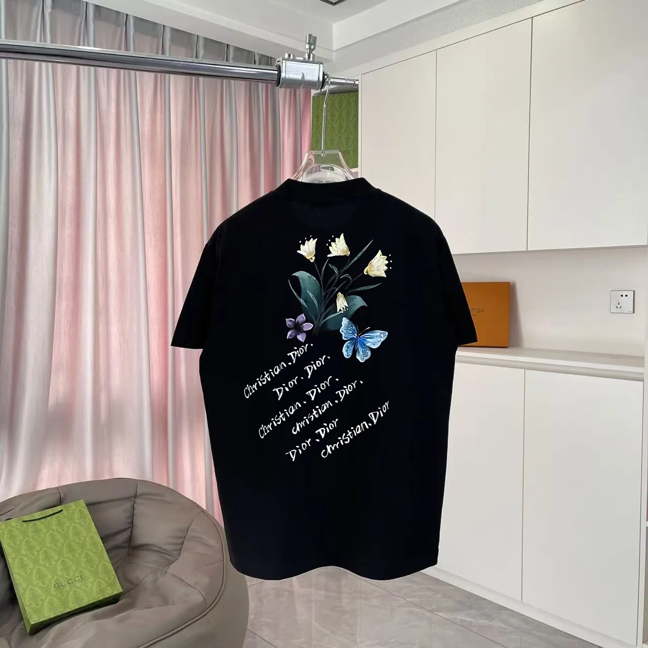 🅿️170 Dio Dior 2025 summer new style personalized letter logo printing short-sleeved T-shirt customized fabric 300g same style for men and women Color: black white lake green purple Size: S M L XL XXL five sizes