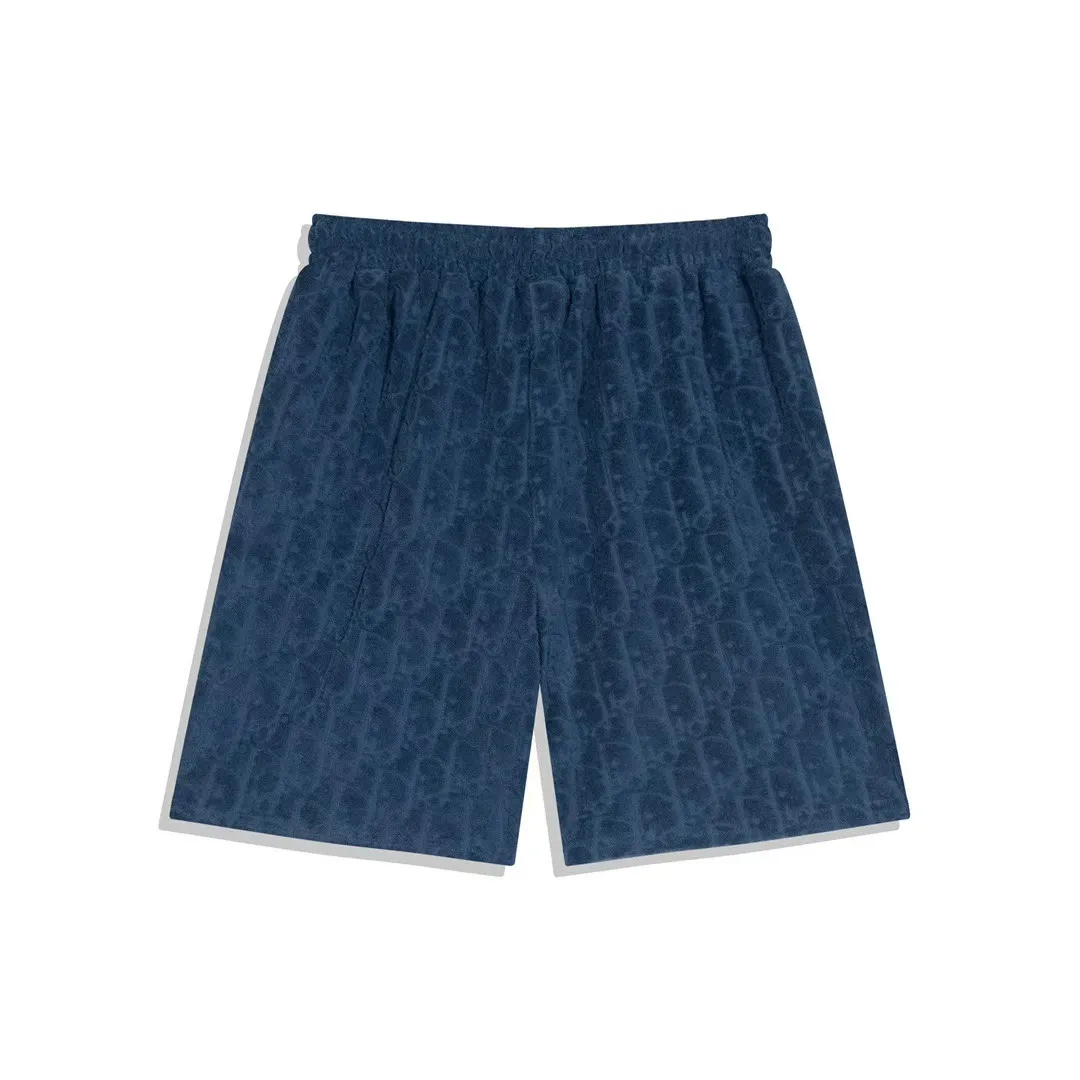 🅿️170 ❥B806# High quality Dior 2025Fall spring and summer new series Presbyopia jacquard terry shorts Custom-woven and dyed pure cotton 100% gram weight 300G fabric Positioning and tailoring heavy-duty material size: S M L XL Color: blue