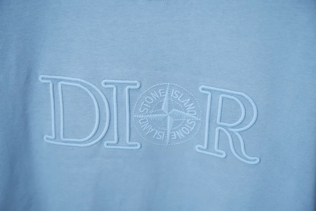 🅿️210 High quality D*OR2025 latest Dior co-branded Stone Island short-sleeved T-shirt, pure cotton double yarn fabric, using high-density thread embroidery, loose version, full set of accessories, soft and thick fabric, complete with three standards, same style for men and women S M L XL