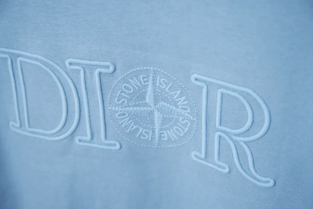 🅿️210 High quality D*OR2025 latest Dior co-branded Stone Island short-sleeved T-shirt, pure cotton double yarn fabric, using high-density thread embroidery, loose version, full set of accessories, soft and thick fabric, complete with three standards, same style for men and women S M L XL
