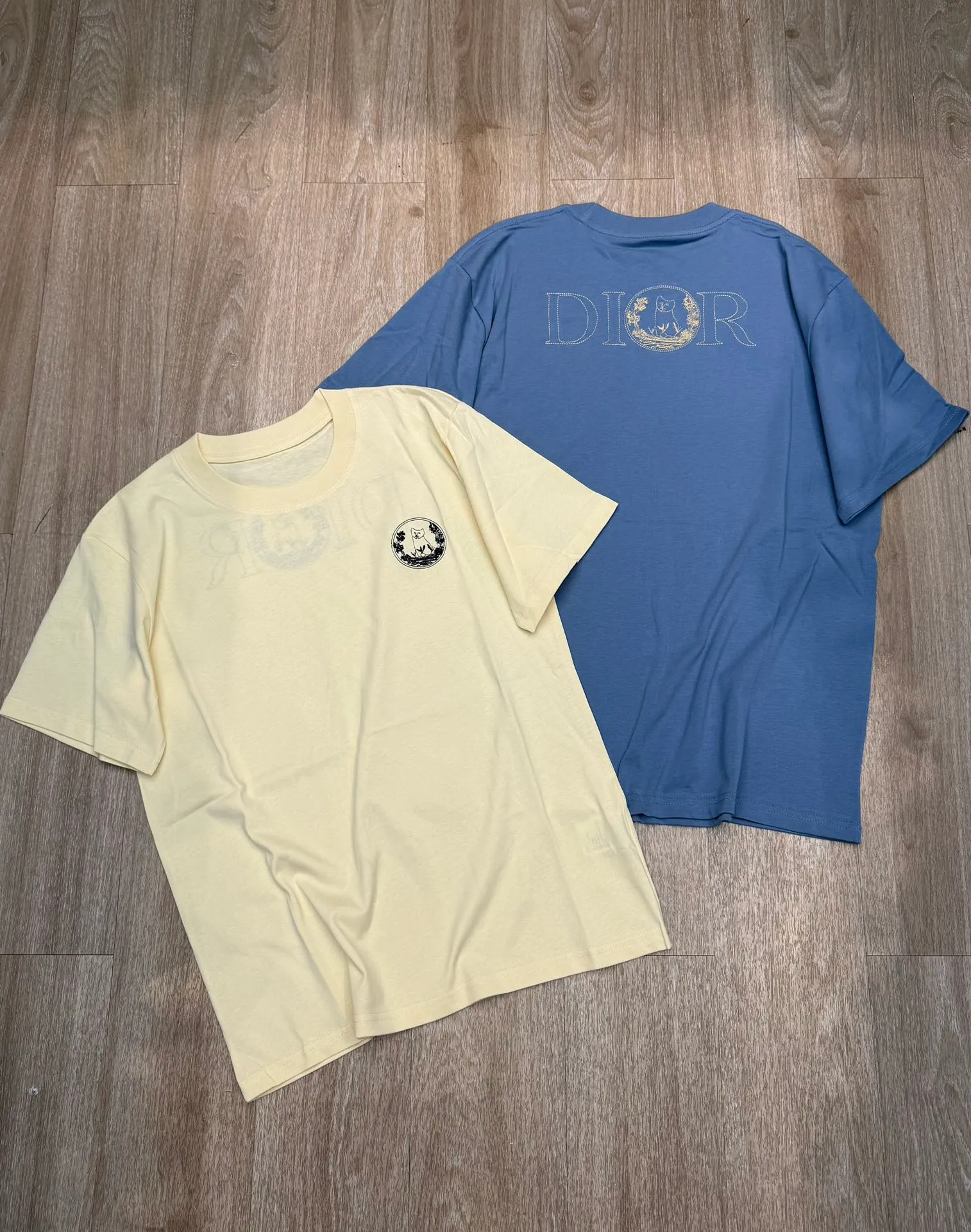 🅿️138 M257#Dior•🇫🇷25ss new cartoon kitten embroidered short-sleeved T-shirt ✅✅✅Ready stock Focus on quality and feel free to compare Size: S M L Color: Blue Apricot
