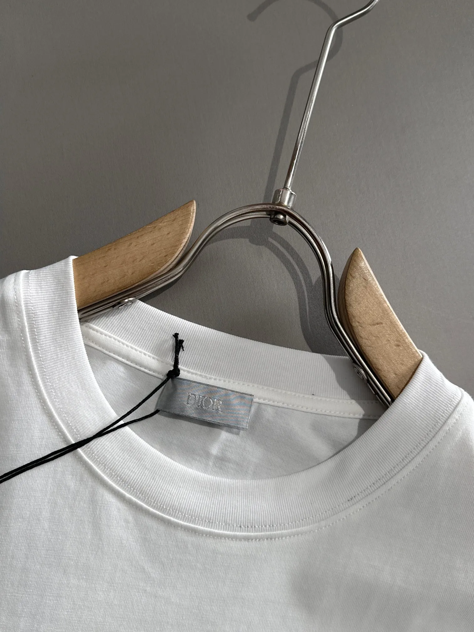 🅿️170 (arrives the next day) Dior 2025 new style patch embroidered letter logo, flocked foam stripes on the back, same style for men and women, short-sleeved T-shirt ·Customized 260g 100% double yarn pure cotton fabric ·Custom dyed 32 count double-strand thread ·Collar label, hangtag, main mark and three labels complete Color: White Size: XS S M L