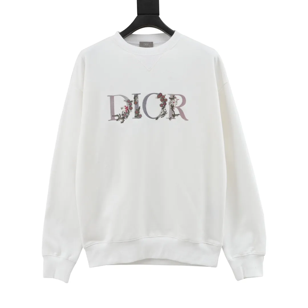 🅿️500 Dior/Dior 23Fw gradient floral letter embroidery round neck sweatshirt, custom-woven and dyed fabrics, customized triangle threads on the neckline + threads on both sides, imported Tajima embroidery on the chest, letter pattern base + partial floral embroidery after gradient dyeing process, three-label accessories and hardware are all custom molded Size: S-XL