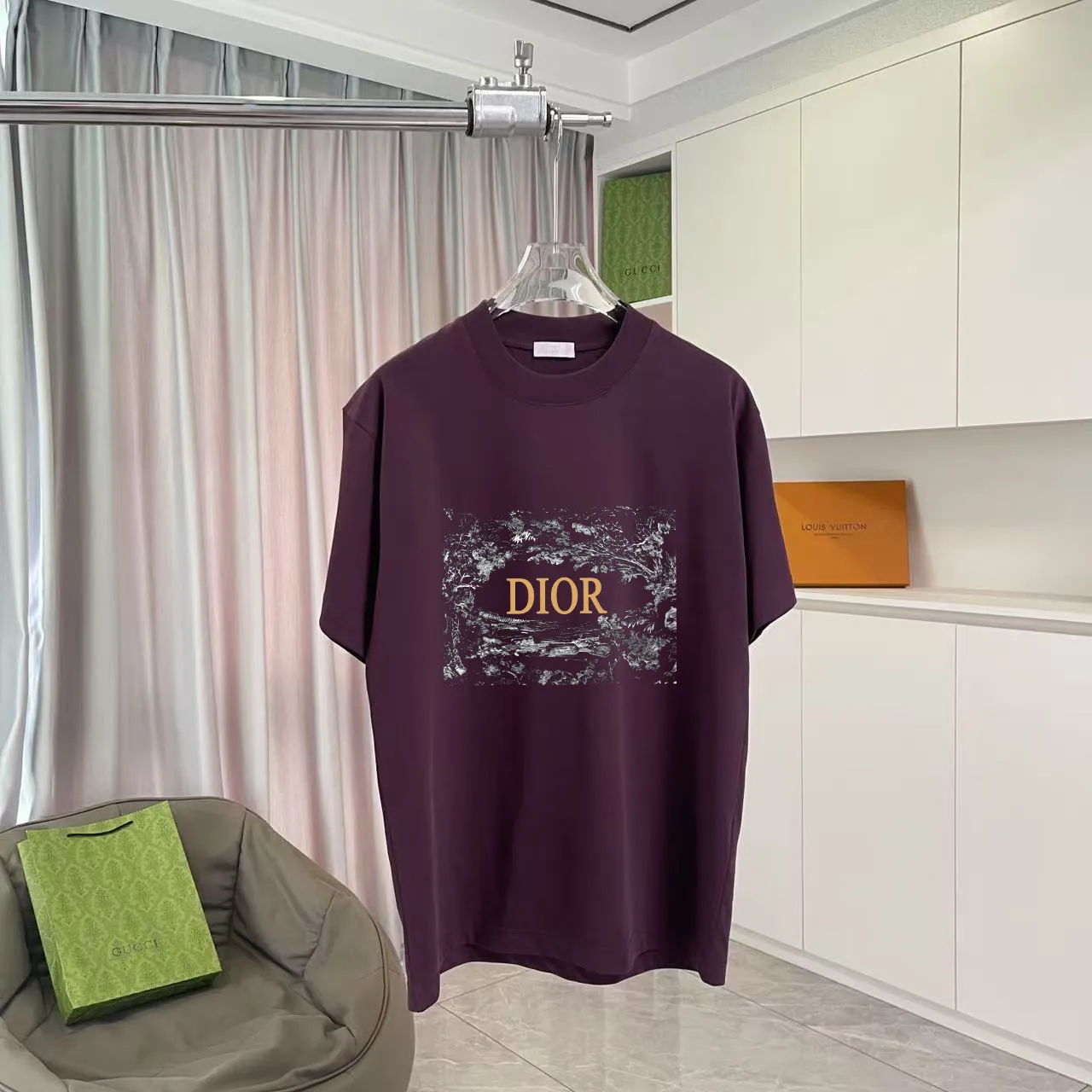 🅿️170 Dio Dior 2025 summer new style Personalized letter logo printing Short-sleeved T-shirt Customized fabric 300g Same style for men and women Color: Black White Rose Red Purple Size: S M L XL XXL Five codes​