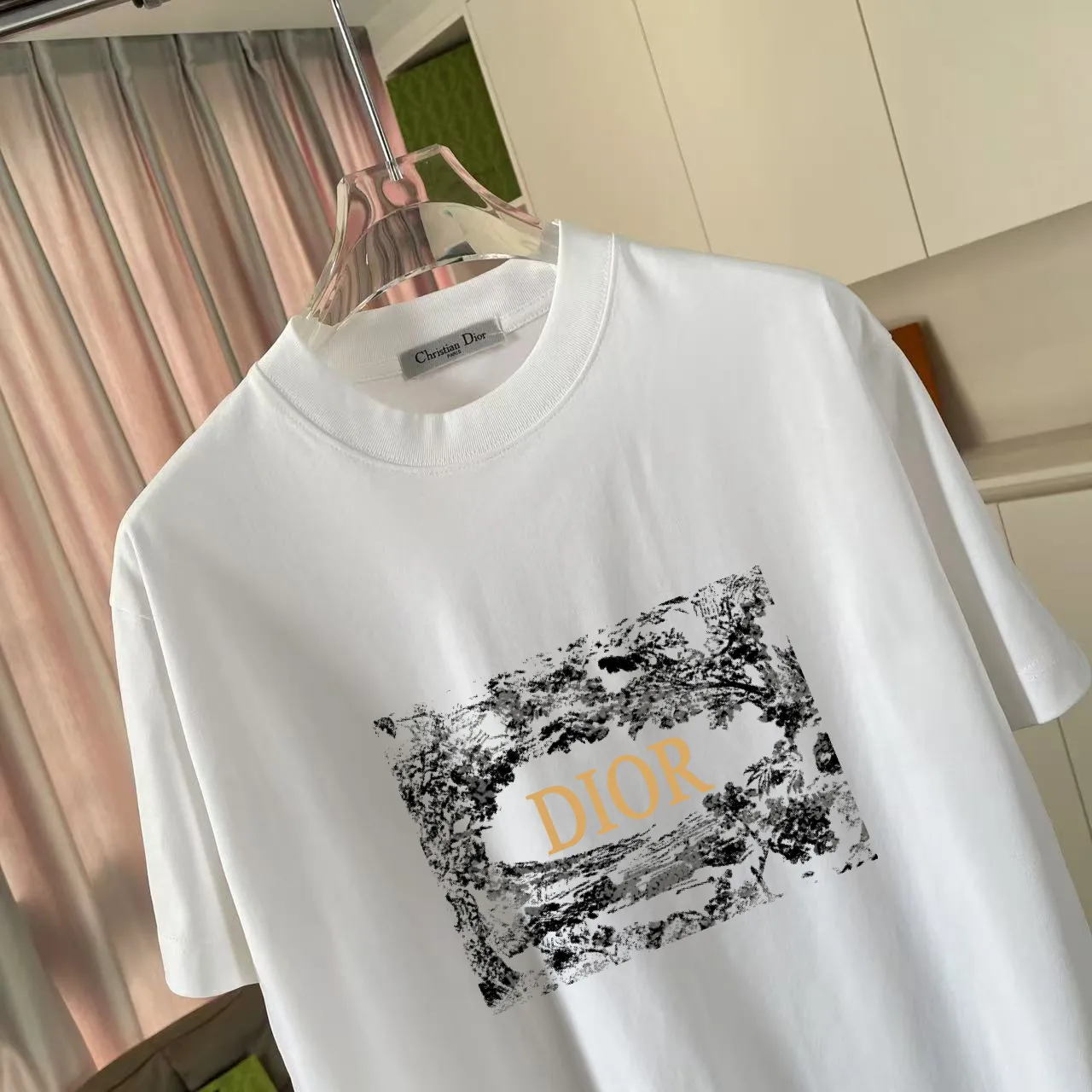 🅿️170 Dio Dior 2025 summer new style Personalized letter logo printing Short-sleeved T-shirt Customized fabric 300g Same style for men and women Color: Black White Rose Red Purple Size: S M L XL XXL Five codes​