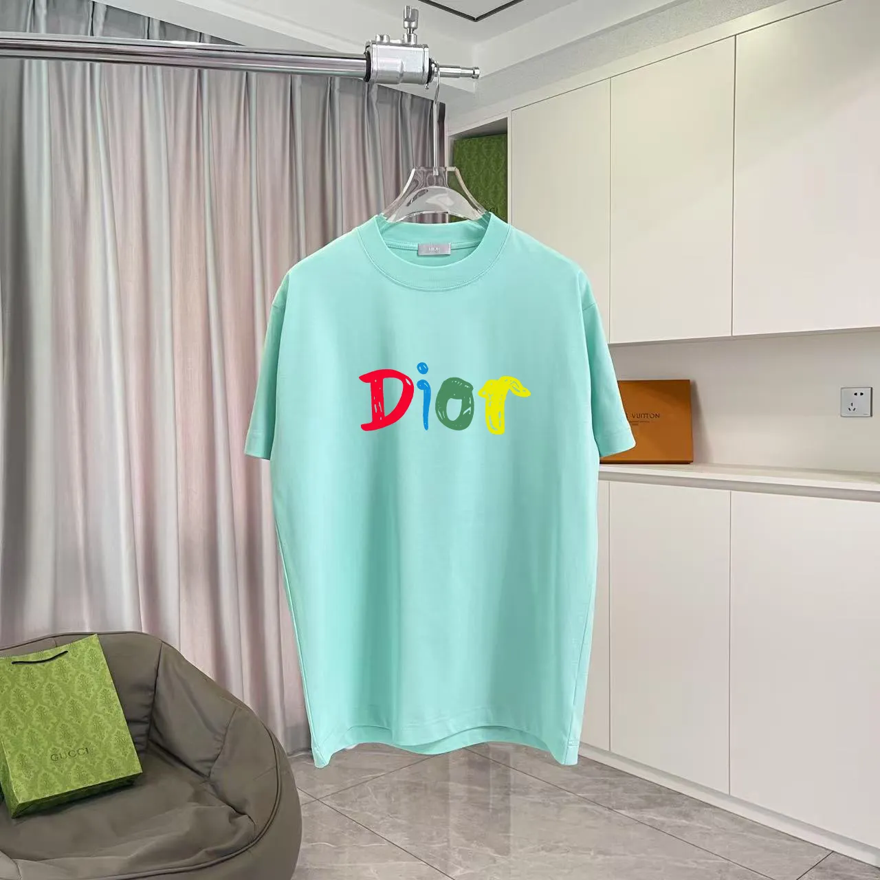 🅿️170 Dio Dior 2025 summer new style personalized letter logo printing short-sleeved T-shirt customized fabric 300g same style for men and women Color: black white pink lake green purple Size: S M L XL XXL five sizes