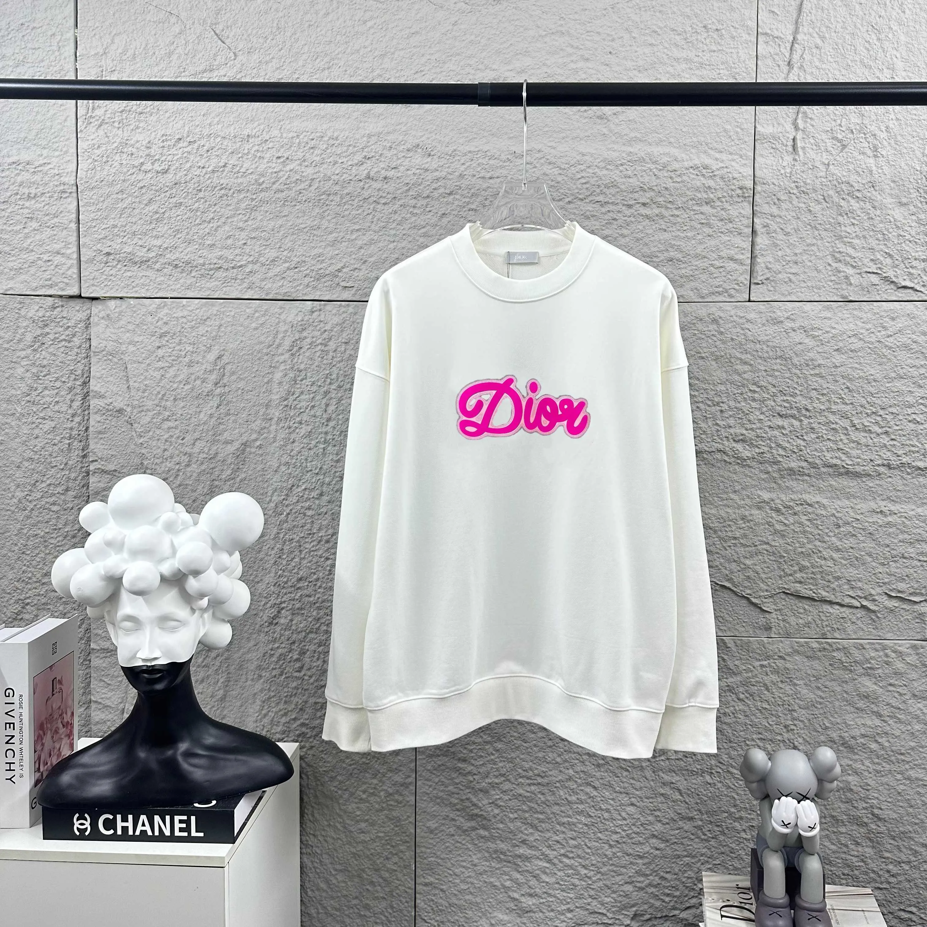 🅿️260 Dio* Christian Dior 2025 early autumn and winter new style, classic letter three-dimensional flocking technology + printing, simple and elegant, custom terry fabric, long-sleeved sweatshirt, same style for men and women, color: black, white, size: S (90-130 pounds) M (120-150 pounds) L (140-165 pounds) XL (160-180 pounds) XXL (180-210 pounds)