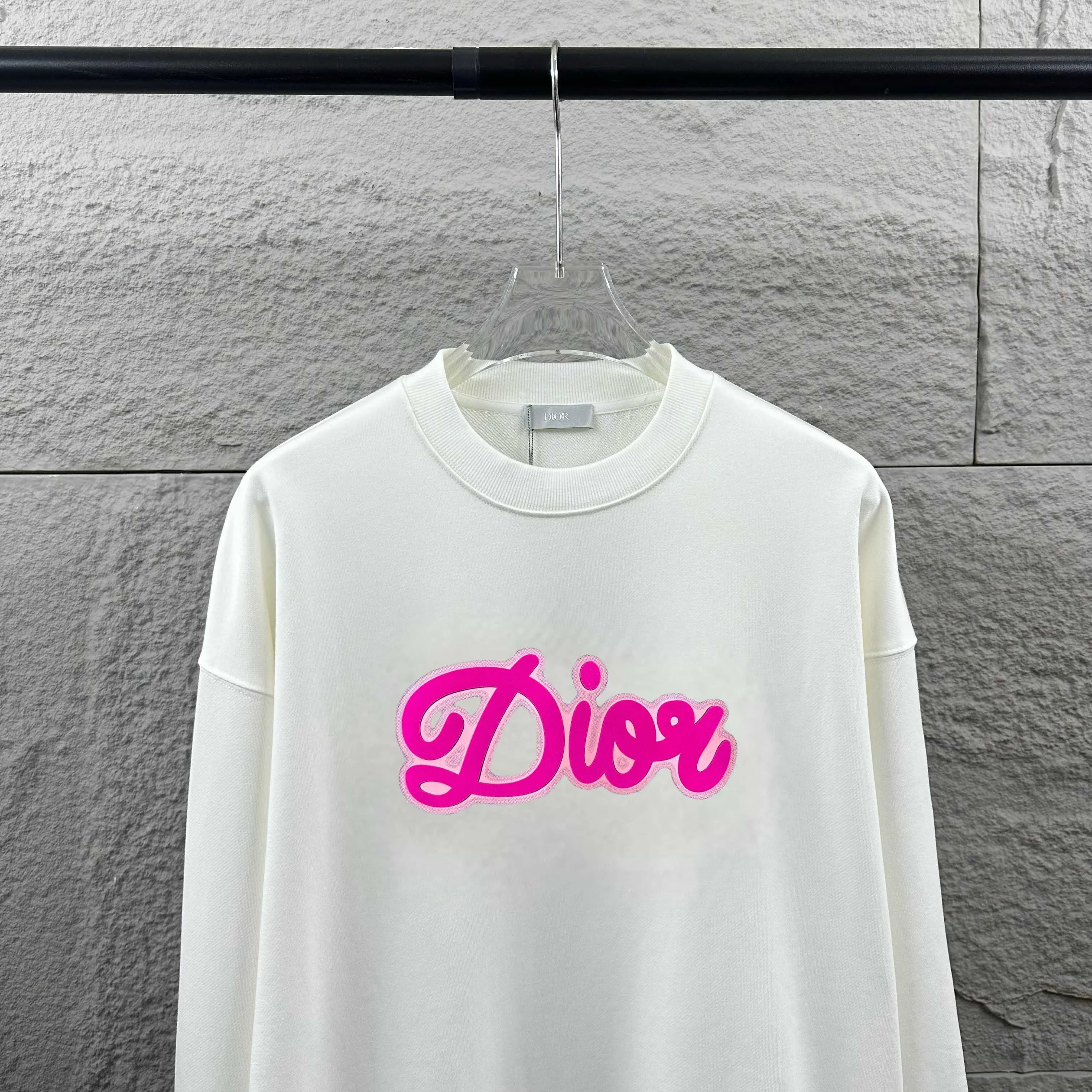 🅿️260 Dio* Christian Dior 2025 early autumn and winter new style, classic letter three-dimensional flocking technology + printing, simple and elegant, custom terry fabric, long-sleeved sweatshirt, same style for men and women, color: black, white, size: S (90-130 pounds) M (120-150 pounds) L (140-165 pounds) XL (160-180 pounds) XXL (180-210 pounds)