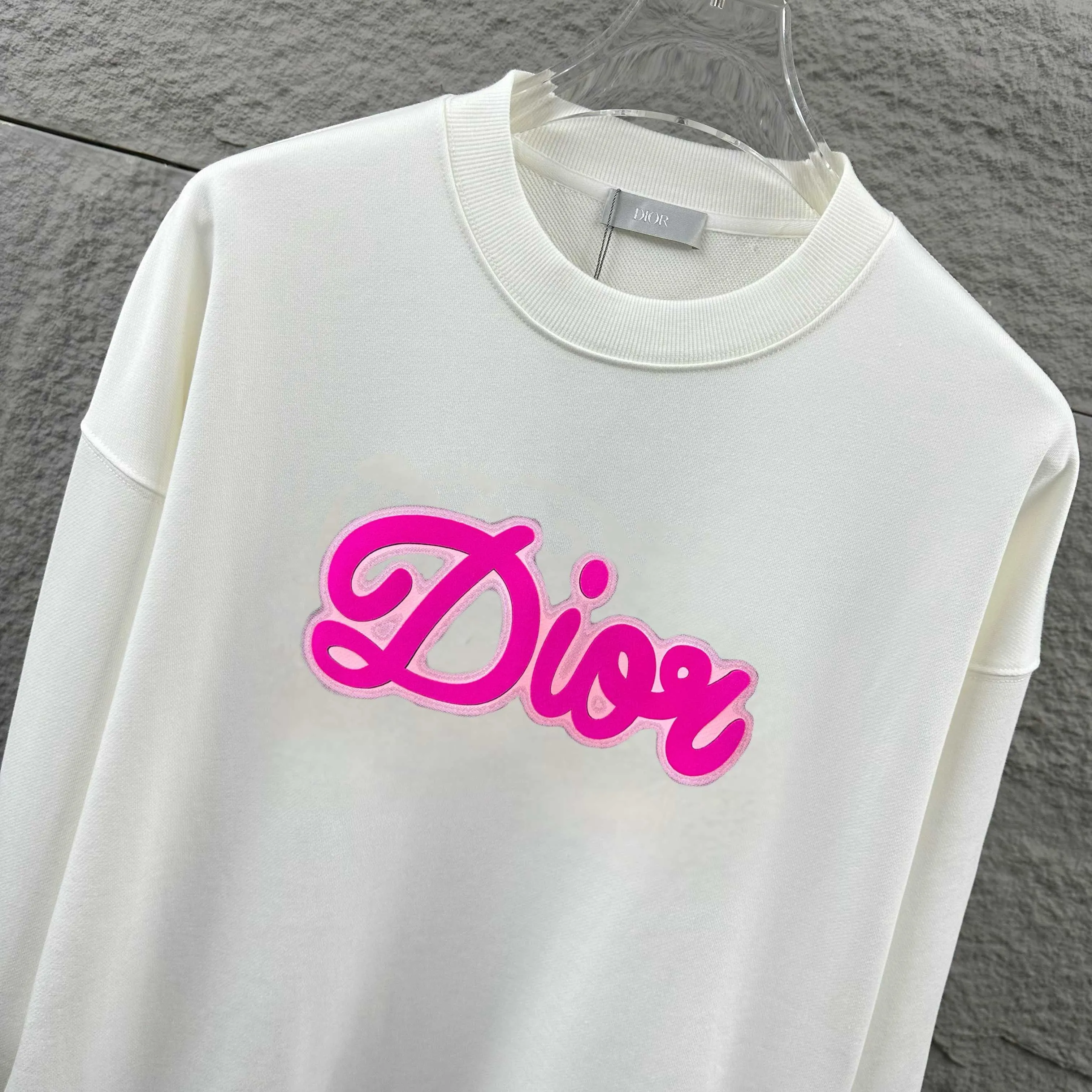 🅿️260 Dio* Christian Dior 2025 early autumn and winter new style, classic letter three-dimensional flocking technology + printing, simple and elegant, custom terry fabric, long-sleeved sweatshirt, same style for men and women, color: black, white, size: S (90-130 pounds) M (120-150 pounds) L (140-165 pounds) XL (160-180 pounds) XXL (180-210 pounds)