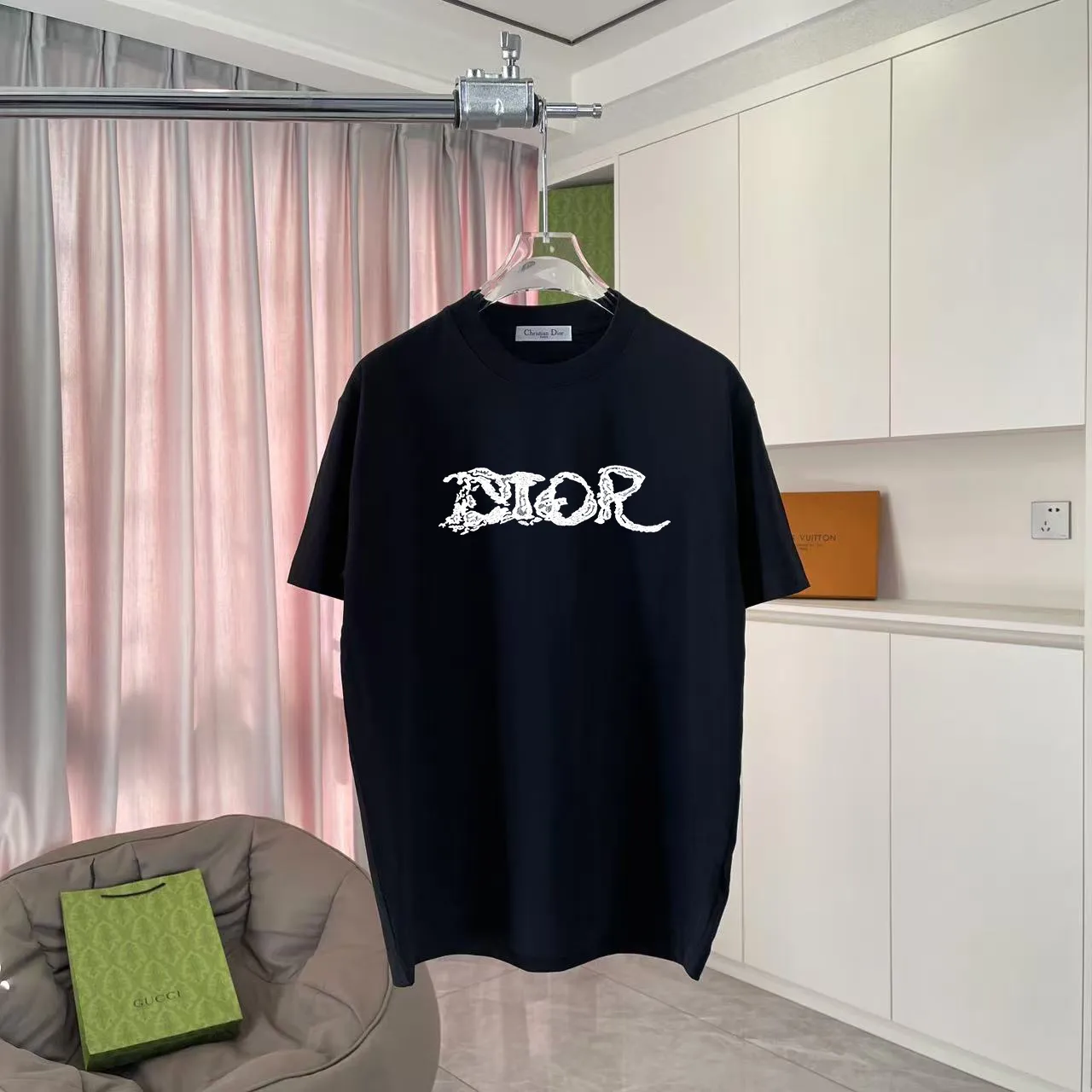 🅿️170 Dio Dior 2025 summer new style Personalized letter logo printing Short-sleeved T-shirt Customized fabric 300g Same style for men and women Color: black white lake green sky blue purple Size: S M L XL XXL five sizes ​