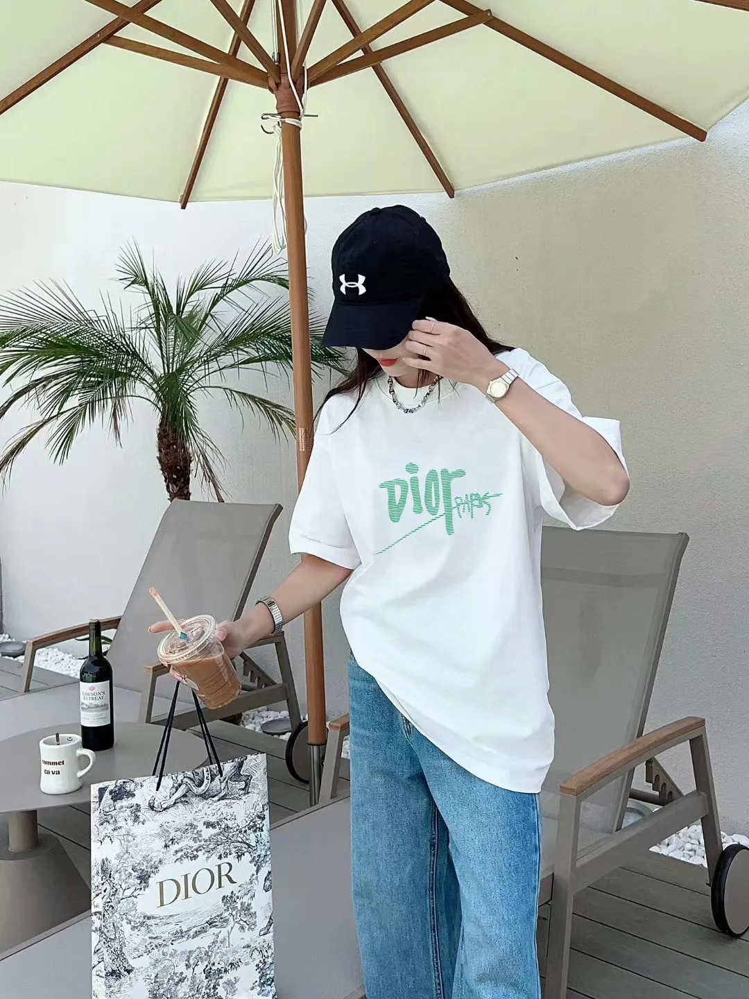 🅿️170 [DIOR Dior] 2025FW short-sleeved T-shirt LOGO printing High-end 26s double yarn 300g fabric Heavy fabric Customized frame ribbing in the same cylinder and dyeing Complete three standards Same style for men and women Color: Black White Size: S M L XL 2XL